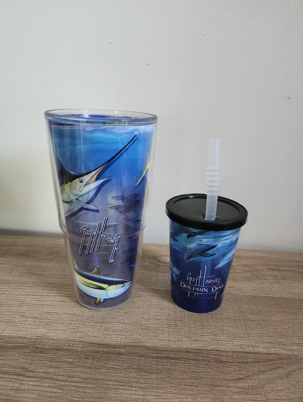 Tervis Guy Harvey 24 Oz Blue Fish Tumbler and Dolphin Dive Kids Straw Cup Set